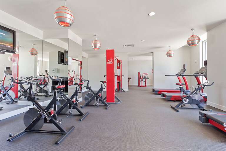 Keep up with workouts in the fully equipped onsite fitness center.