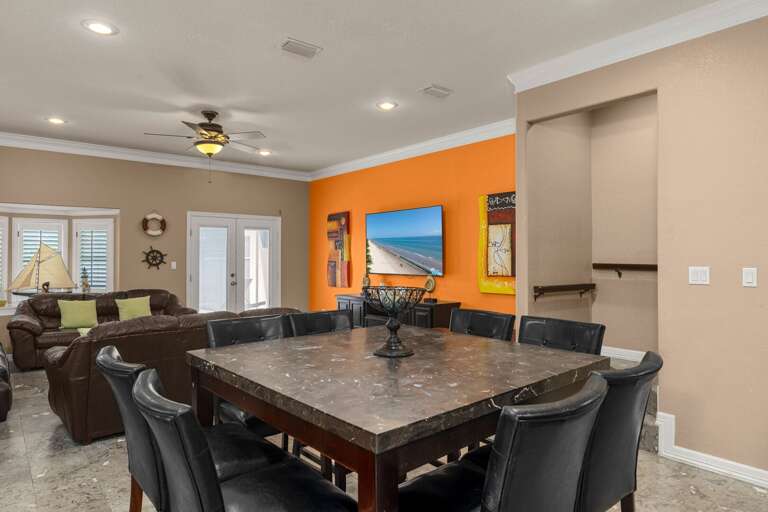 Spacious dining table with seating for 8