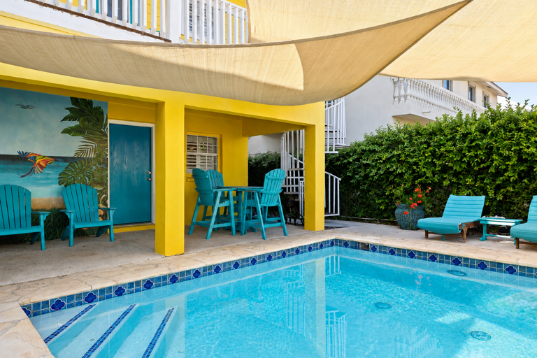 The private suite leads right out to the pool area.