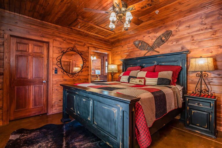 Rustic Style Bedroom With Wooden Interior And Large Bed