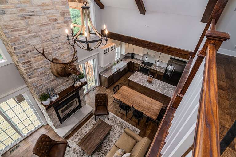 Main floor living room from upstairs looking down