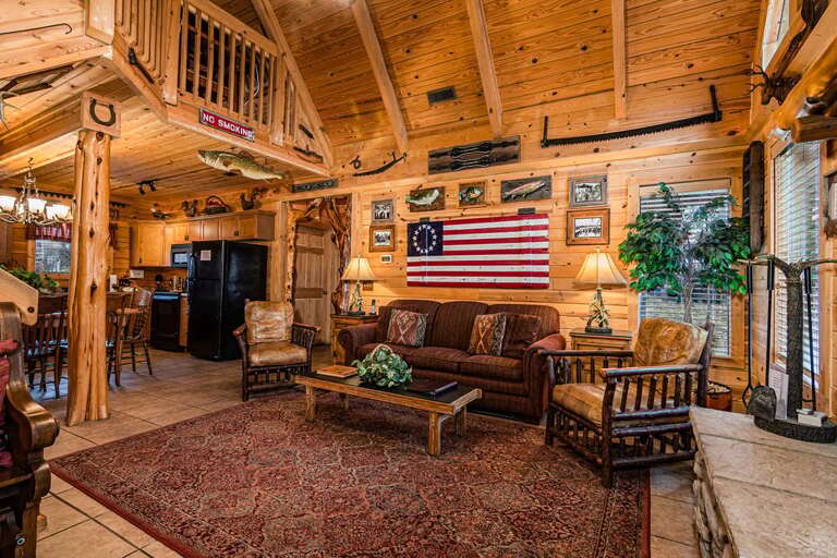 Rustic-style Interior With American Flag Decoration And Loft