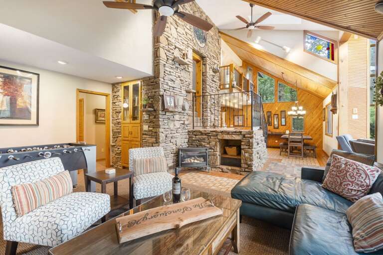 Interior Of A Vacation Rental Living Room With A Fireplace