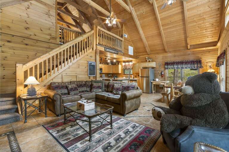Wooden Cabin Interior Living Space With Plush Bear Wooden Cabin Interior Living Space With Plush Bear