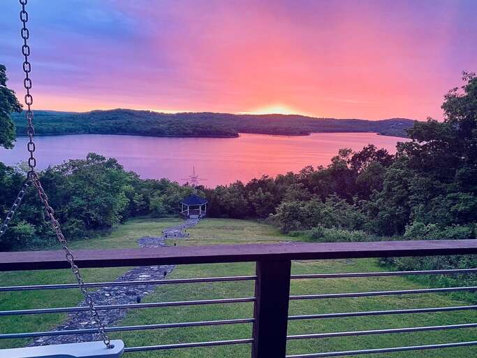 Sunset View Over Lake From Balcony With Swing