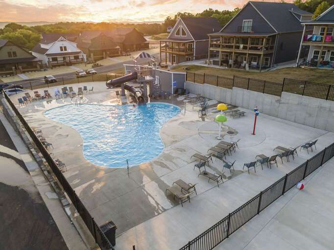 Swimming Pool At A Vacation Rental During Sunset