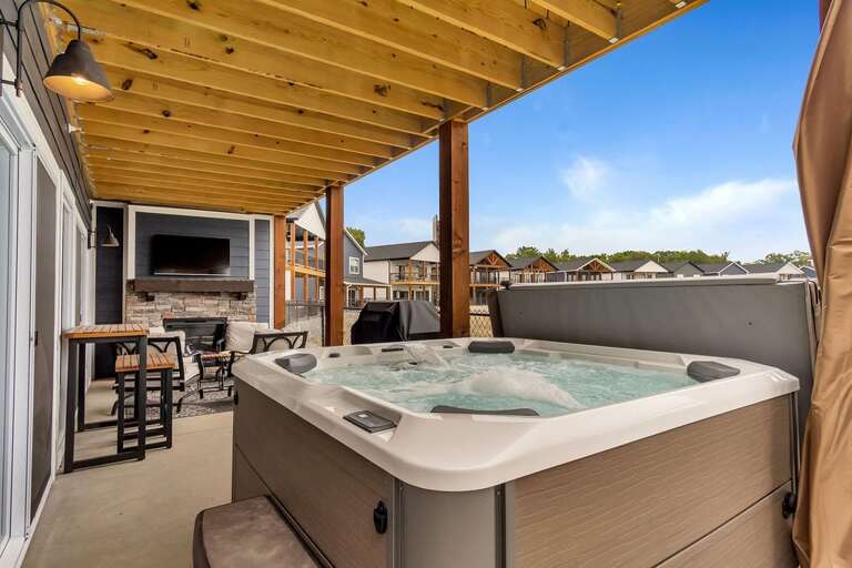Outdoor Patio With Hot Tub And TV