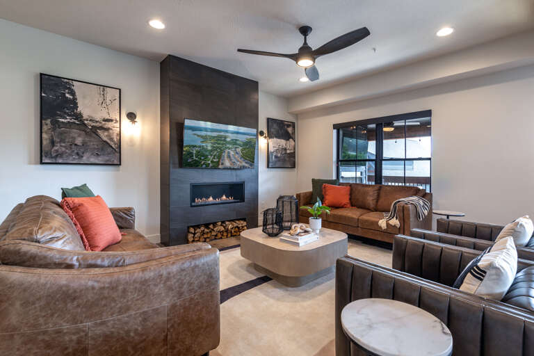 Living Room Interior With Sofa And Fireplace
