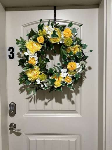 Door With Floral Wreath And Number 3