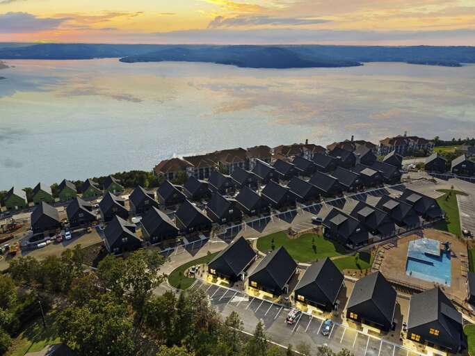 Aerial View Of Lakeside Residential Area At Sunset Aerial View Of Lakeside Residential Area At Sunset