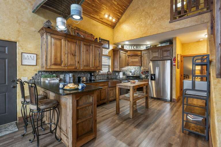 Rustic Style Kitchen Interior In Vacation Rental