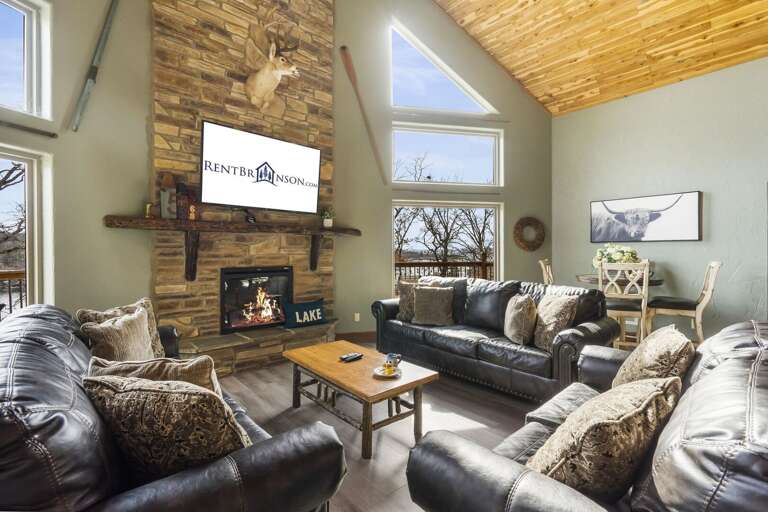 Interior Living Space With Sofas And Fireplace