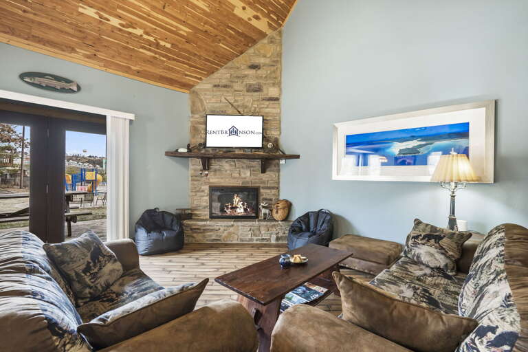 Living Room With Fireplace And Seating Area