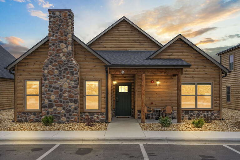Stone-front Single-story Residential Building At Dusk
