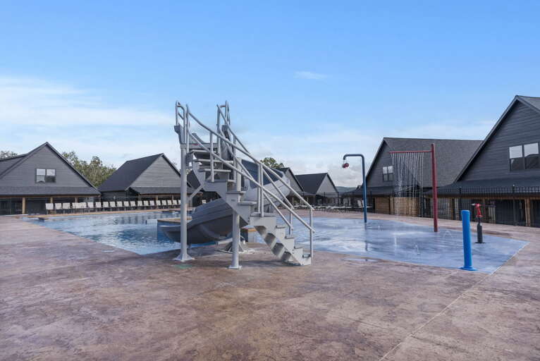 Outdoor Swimming Pool With Slide And Basketball Hoop