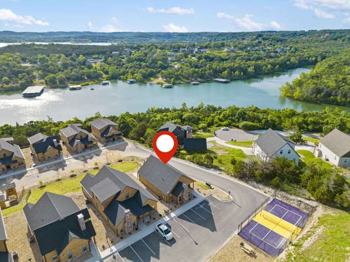 Aerial View Of Residential Area Near River Aerial View Of Residential Area Near River