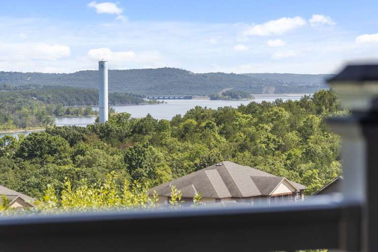 View Of Vibrant Verdant Vista With Voluminous River, Rooftops Resting Below