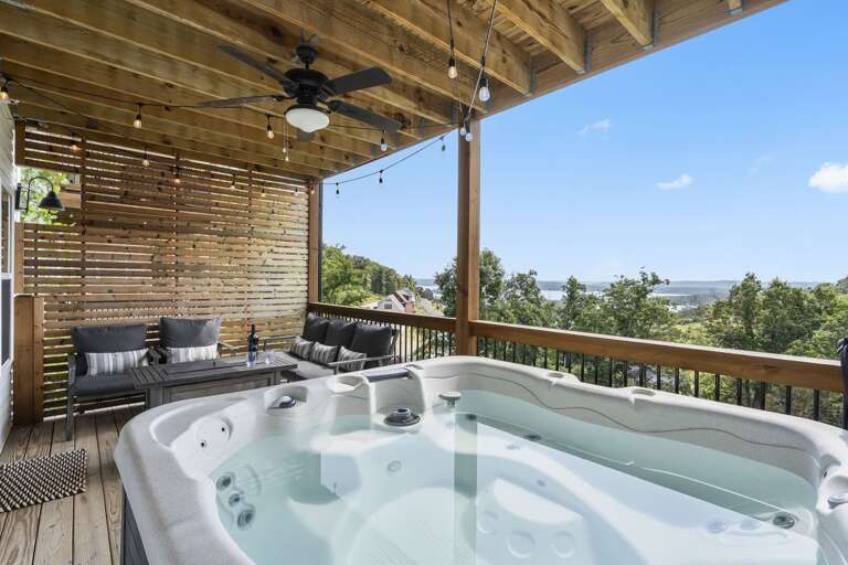Balcony Boasting Bubbling Bath Under Breezy Beams, Serene Sky Scene