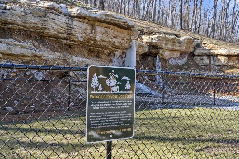Sign And Fence Before Bare, Big Bluffs Sign And Fence Before Bare, Big Bluffs