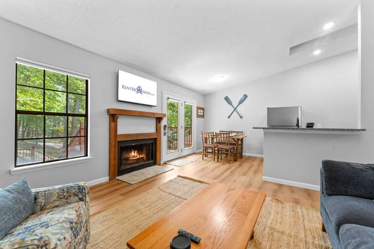 Bright Room With Big Windows, Fireplace, Wooden Floor, Dining Area