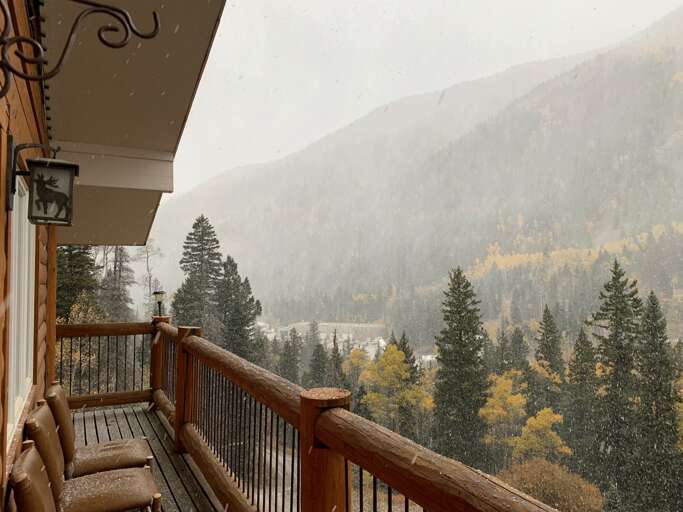 Misty fall mountain porch view