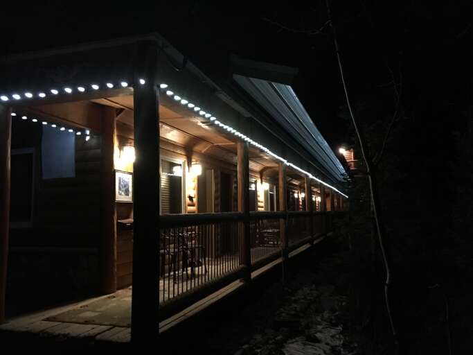 Snow Bear entry from parking lot at night