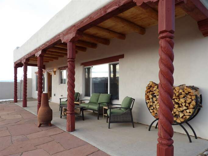 Back Patio Seating with Wood and Chiminea