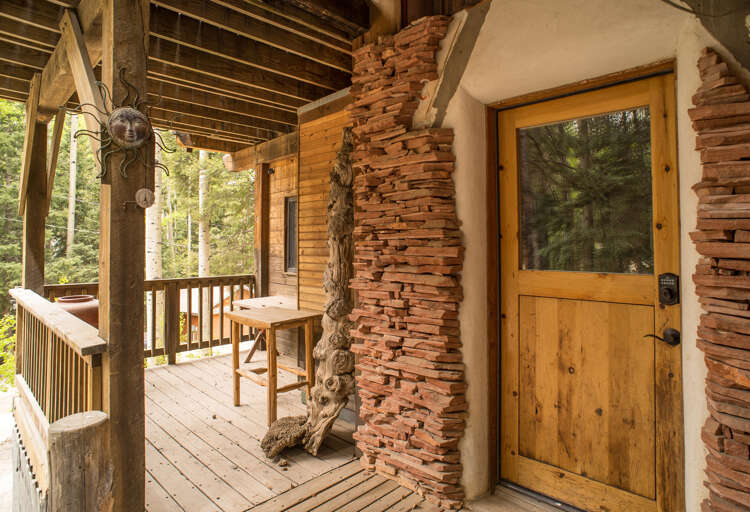 Lower level main entry porch near the driveway