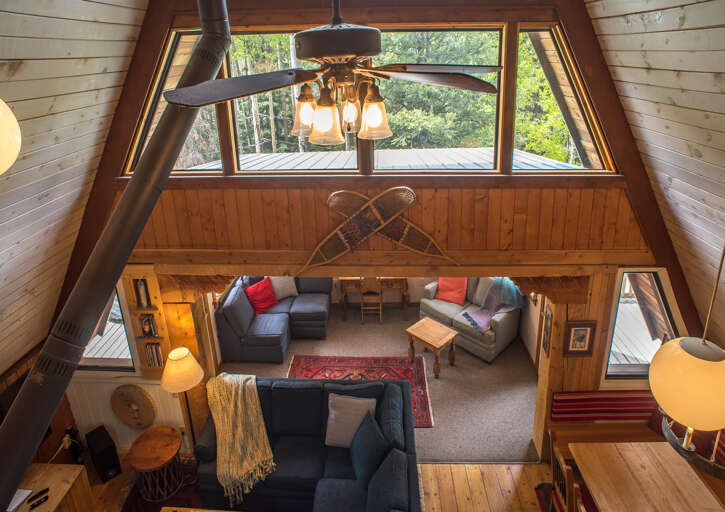 The sunny living area from the upstairs balcony