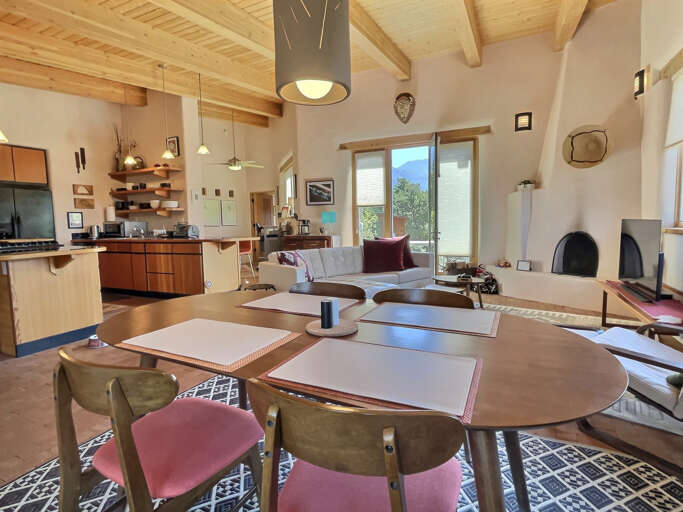 Modern Dining Table and Seating in the Open Concept Living Space