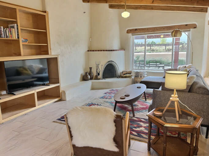 Living area with large smart TV