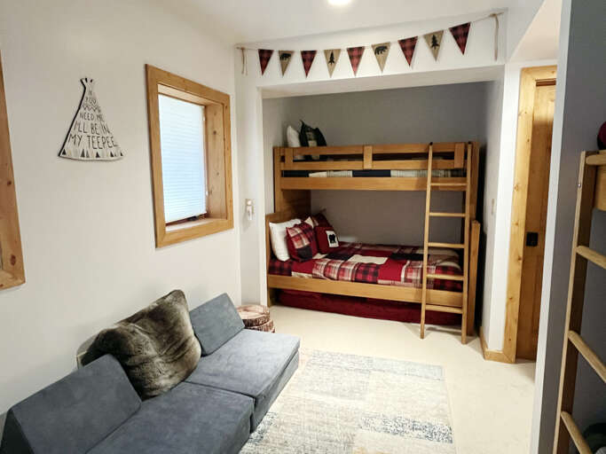 Awesome bunk room with twin over full and twin over twin bunks