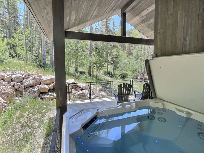The view from the hot tub on the covered sitting deck off the living area on the main level