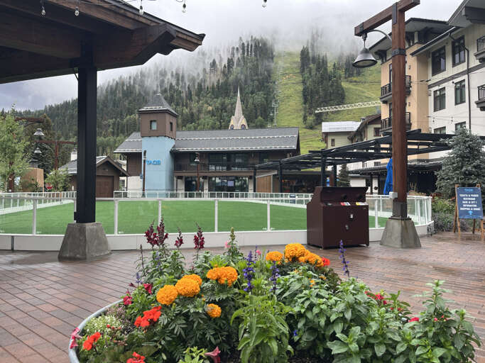 Base area village summer gathering area - yoga, pickup soccer, cornhole in the green space