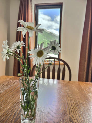 Dining table with a resort and mountain view
