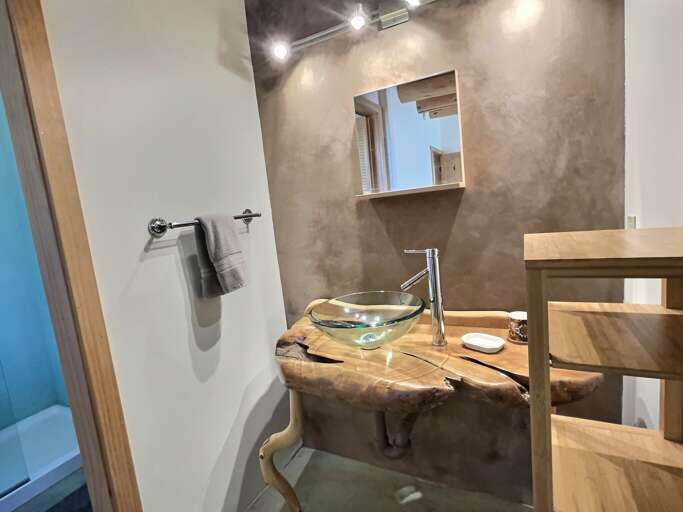 Master bathroom vanity made from gorgeous wood