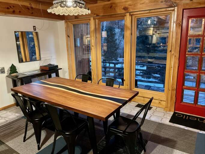 Dining Table Looking Outdoors at Dusk in Winter