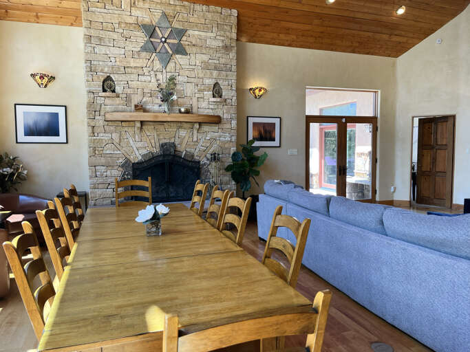 The dining table seats 10