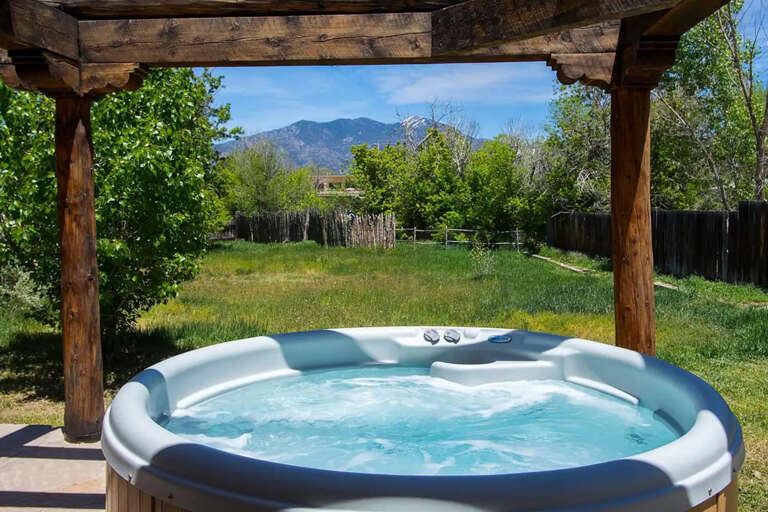 Hot tub with a mountain view