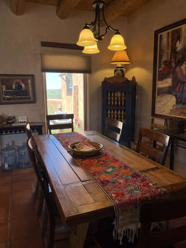 Dining table with courtyard view