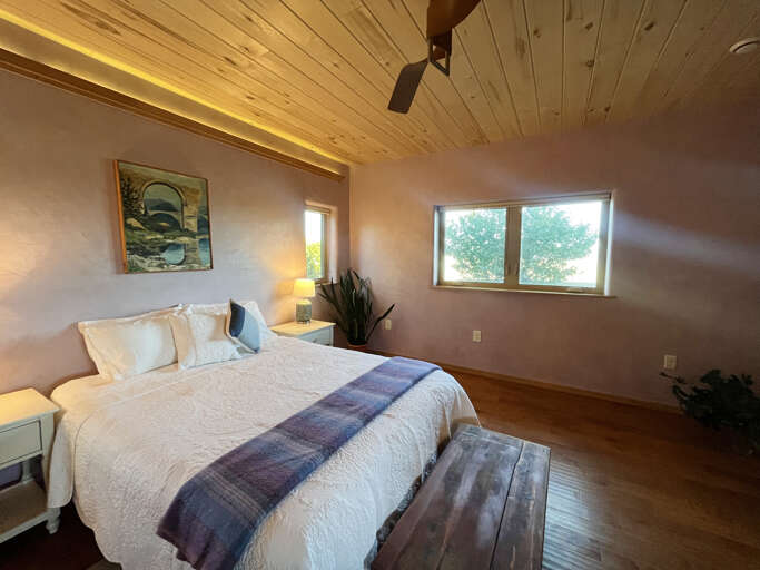 Primary queen bedroom with huge walk in closet, ensuite bath