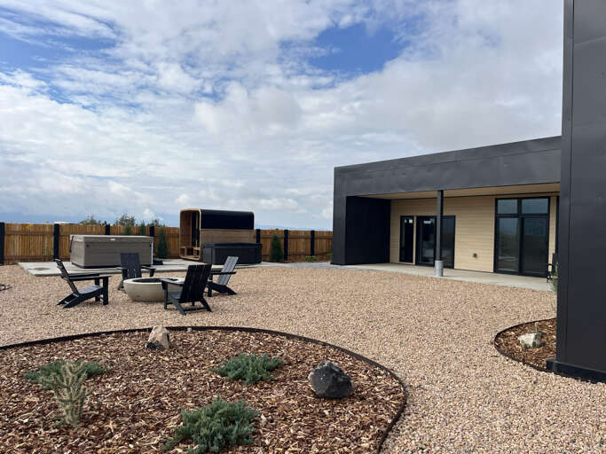 Outside seating, patio and spa amenities