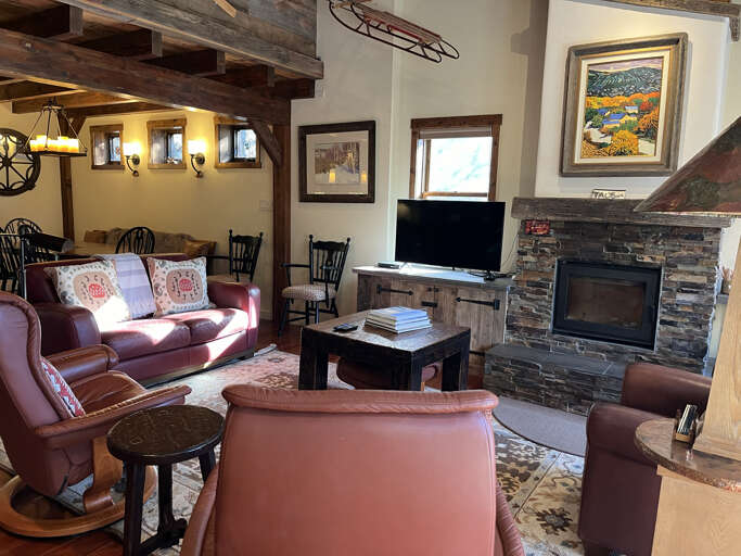 Living area with wood burning fireplace