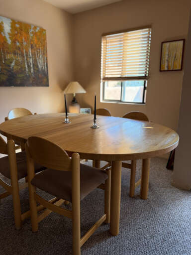 Great wood dining table and seating.