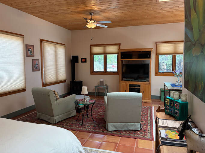 Your cozy retreat features a smart TV and sound system as well for your entertainment.