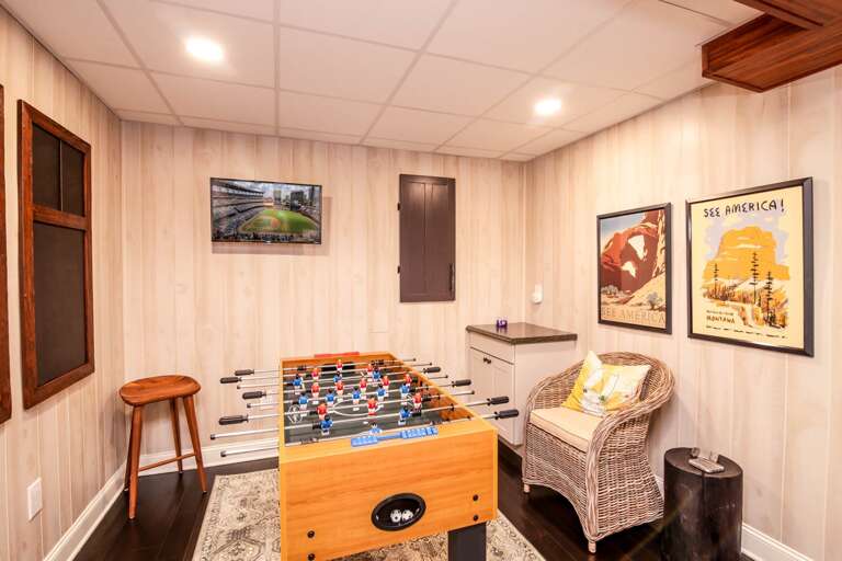 Game Room with Foosball Table and HDTV on Lower Level
