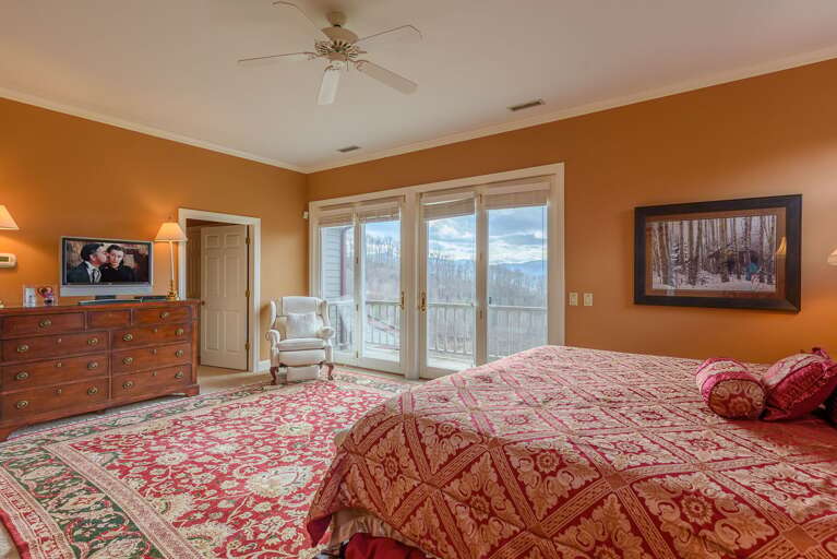 Master Bedroom includes Private Deck, TV, Large Walk-In Closet