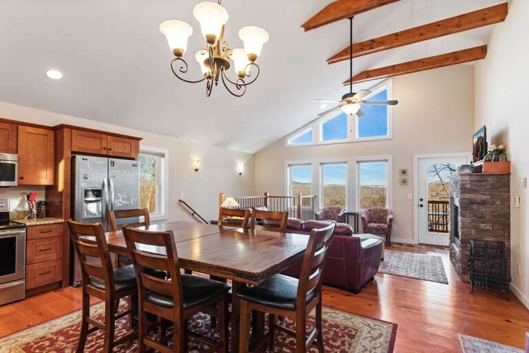 Vaulted Ceilings and Exposed Beams in Main Level Great Room