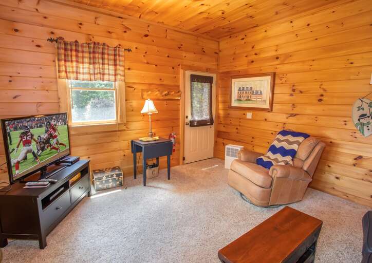 Lower level living area with flat screen TV