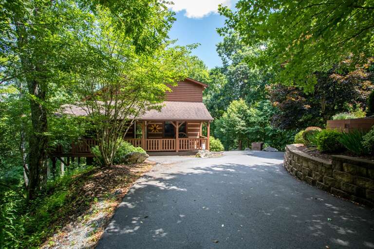 Paved Driveway and Front Exterior of Bear Valley Cabin